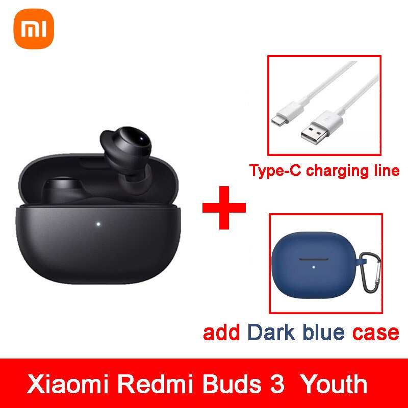 Xiaomi Redmi Knoppen 3 Jeugd Lite Edition Bluetooth 5.2 Koptelefoon Tws Echte Draadloze Headset Touch Control Ruisonderdrukking: add Dark blue case