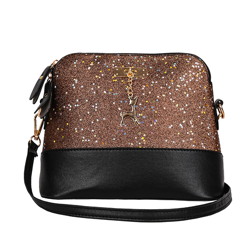 Womens Leather Crossbody Bag Sequins Small Deer Shoulder Messenger Bag Handbag Bandolera Mujer Bolsas Femininas#25: Coffee 