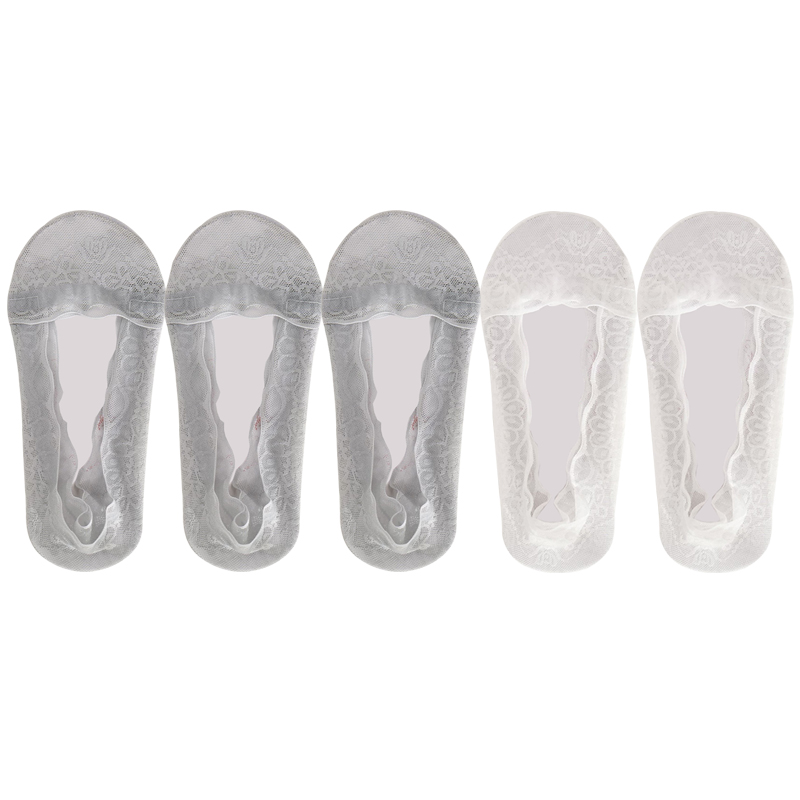 Lot de 5 paires chaussettes femmes en lot soquettes courtes femme de chaussettes en dentelle pour femme, invisible, été, transparent, court, ensemble de rinçage, blanc, coupe basse, silicone, antidérapant, bateau: Ivoire