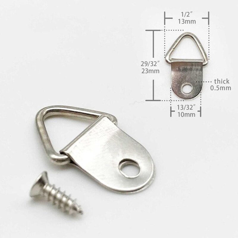 100Pcs Picture Hangers Golden Brass Triangle Photo Picture Frame Wall Mount Hanger Hook Hanging Ring Iron with screws: c