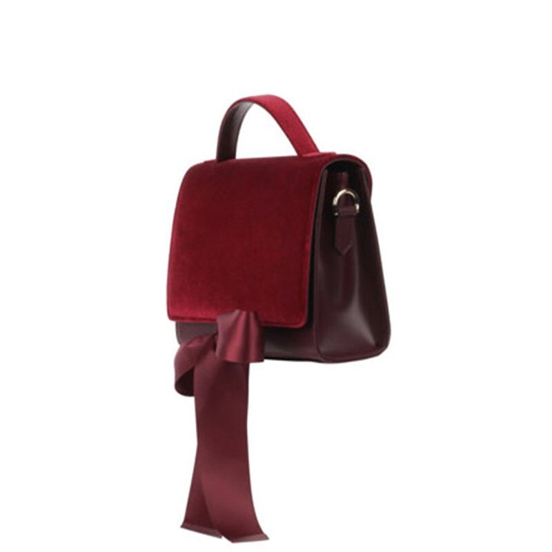 Bolso cruzado de terciopelo Borgoña para mujer, bandolera de mano, de cuero, con lazo, , de