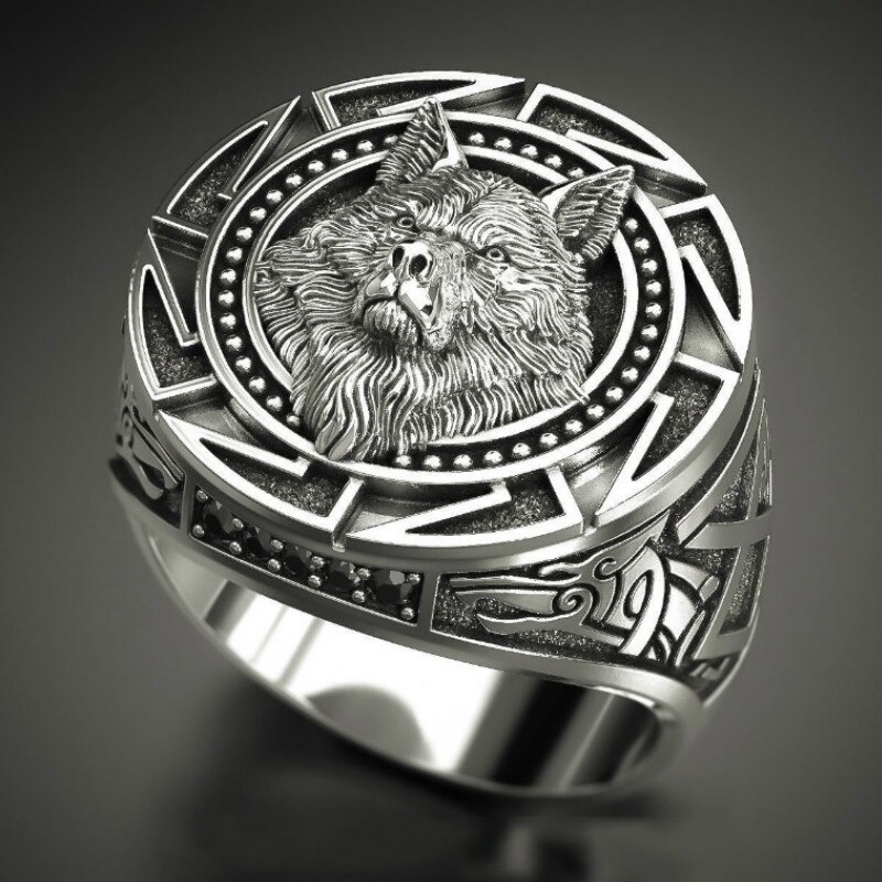 Mænds s 925 vintage ulv totem thai sølvring nordisk mytologi viking kriger ulvhoved mænds ring