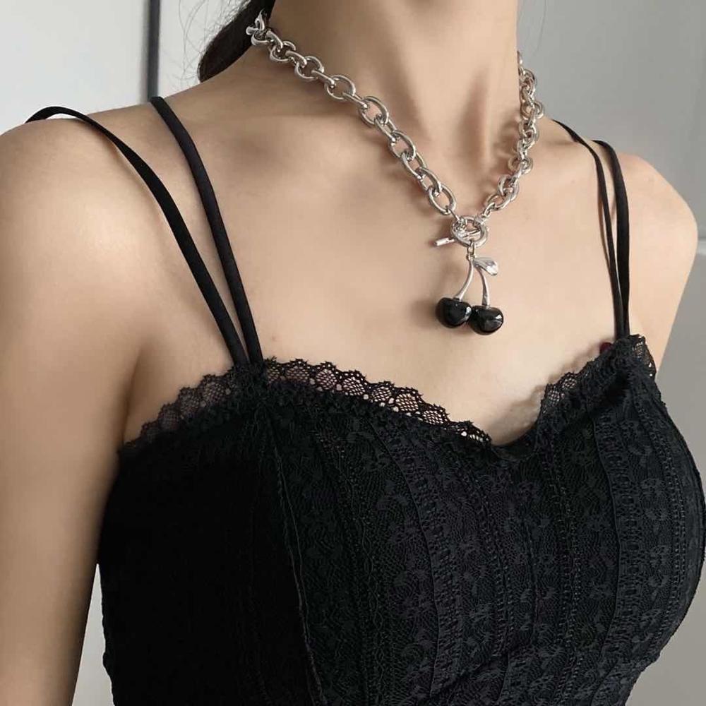 Halskette damen Hüfte-hüpfen Punk schwarz kirsche halskette anhänger einstellen dunkel mädchen gotisch müll damen Armbinde schmuck