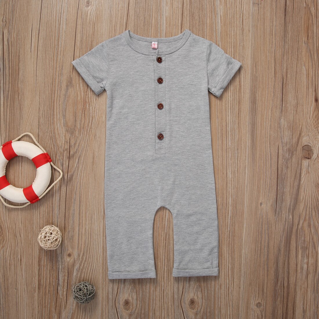 Summer Infant Newborn Baby Boy Girl Button Romper Pure Color Short Sleeve Jumpsuit Clothes Outfits: Gray / 24M