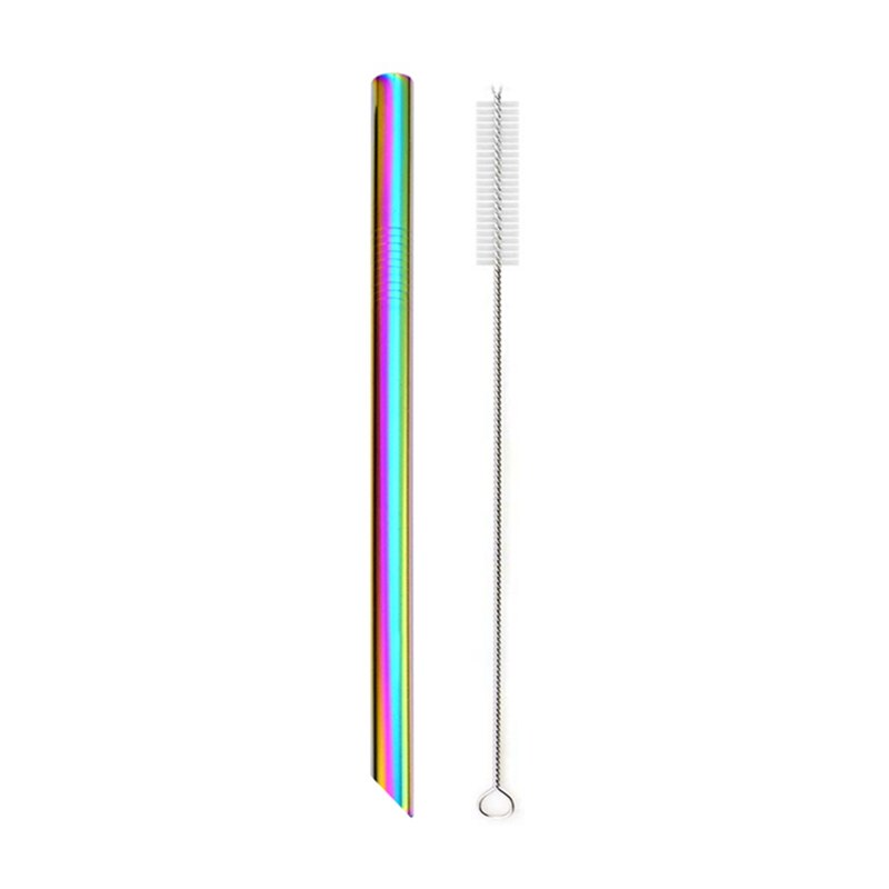 1 stücke Wiederverwendbare Trinken Stroh 304 Edelstahl Stroh 12mm Breiten Metall Strohhalme einstellen Milchshake blasiert Tee Stroh mit reiniger Pinsel: 1PC Regenbogen Scharf