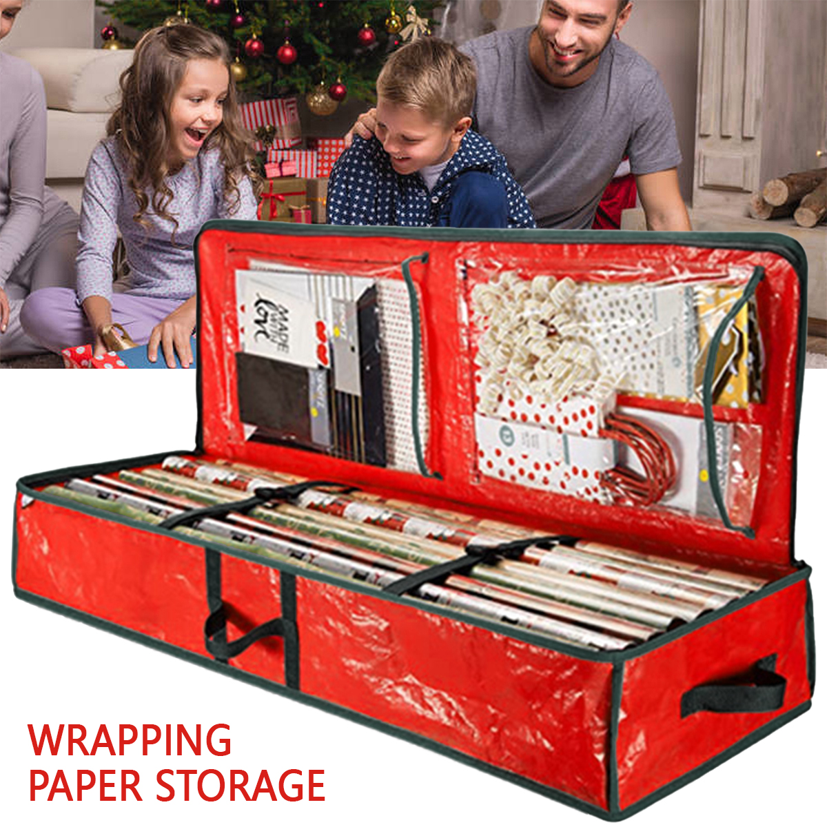 Christmas Wrap Storage Bag Waterproof Underbed Storage Organizer with Reinforced Handles Xmas Wrapping Paper Storage Box