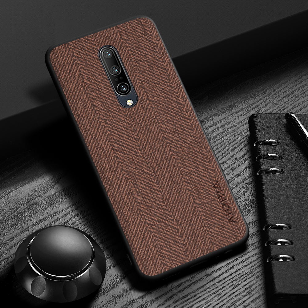 Case voor Oneplus 7 Pro 7T 7T Pro 6T Eenvoudig, lichtgewicht, duurzaam Lederen houder met houtnerf voor Oneplus 6: Katoenen stof / Rood
