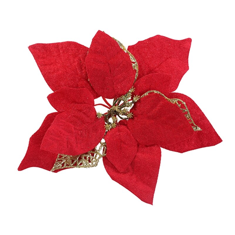 15 sztuk sztuczne świąteczne kwiaty dekoracje bożonarodzeniowe ozdoby choinkowe brokatowe złote/srebrny z klipsami upuszczać statek: RS