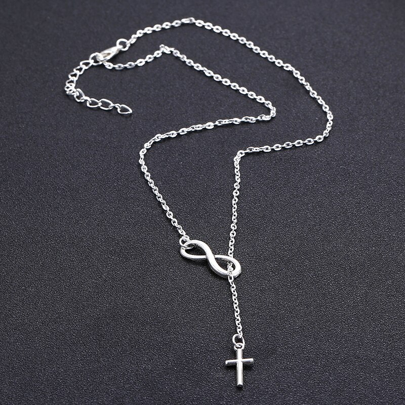 Classic 8 word Infinity Tassel Cross Pendant Silver Color Clavicle Chain Necklace Female Charm Boho Choker Jewelry Collar kolye