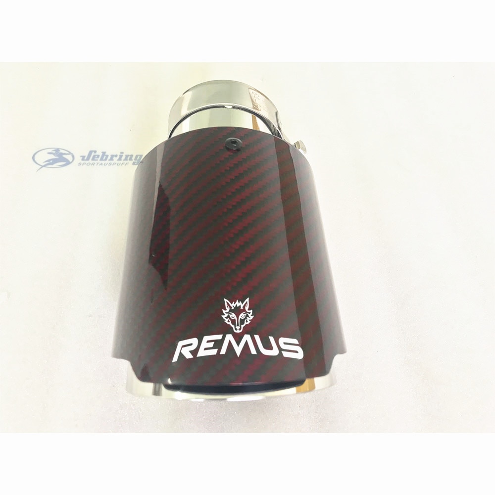 Remus Glossy Red Carbon Fiber Stainless steel Universal Automobile exhaust pipe Muffler Pipe carbon fiber exhaust tips