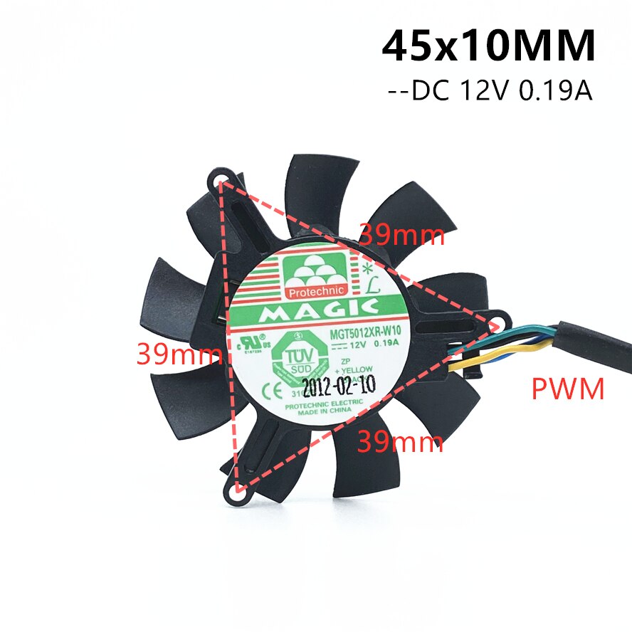 MDA5012LR-A10 MGT5012XR-W10 Ultra Stille 5010 Videokaart Fan Blade 45Mm Diameter 39Mm Hole Pitch 12V 0.1A 2pin