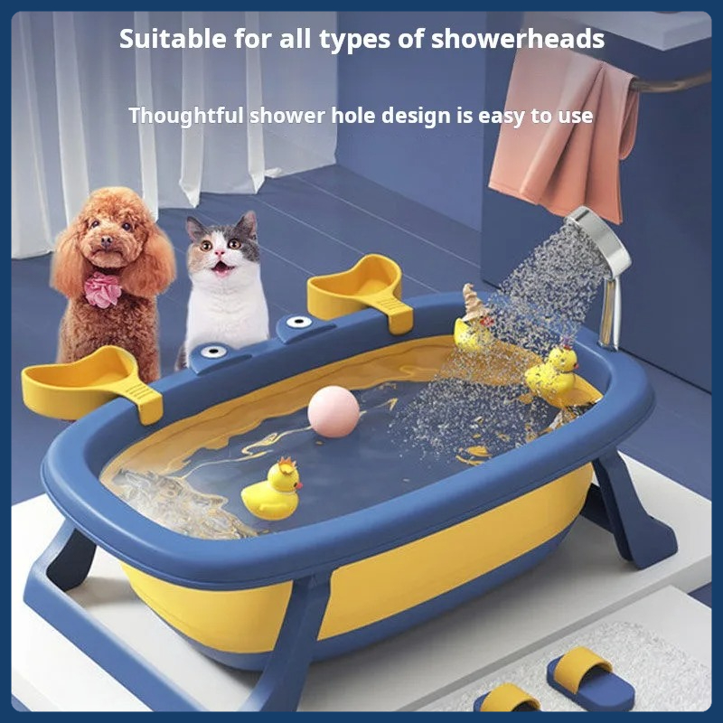 Foldable Pet Bath Tub for Cats Dogs Non Slip Portable Wash Basin Grooming Shower Tub with Anti Escape