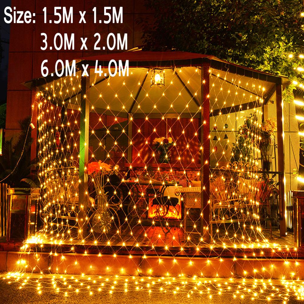 Luz de jardín de hadas 1.5x1.5M/3x 2M/6x4M lámpara al aire libre red de malla Led cadena luces decoración de la boda balcón luz iluminación al aire libre