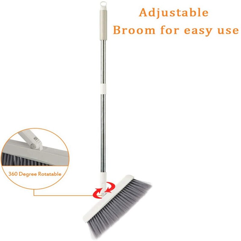 LUDA Broom and Dustpan Set, Self-Cleaning with Dustpan Teeth, 3 Layers Bristles, Upright Standing