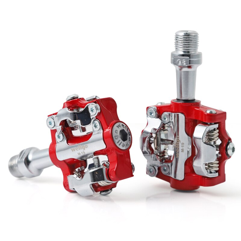 Wellgo M19 Aluminum Alloy MTB Mountain Bicycle Pedal Sealed Bearing Clipless pedal SPD Bike Pedals red