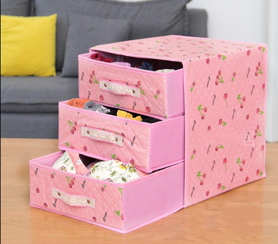 Mooie Opberglade Voor Kleding 2 Lagen Opbergdoos Ondergoed Kleding Organizer Stofdicht Opbergdozen Closet Organizer: Pink cherry B