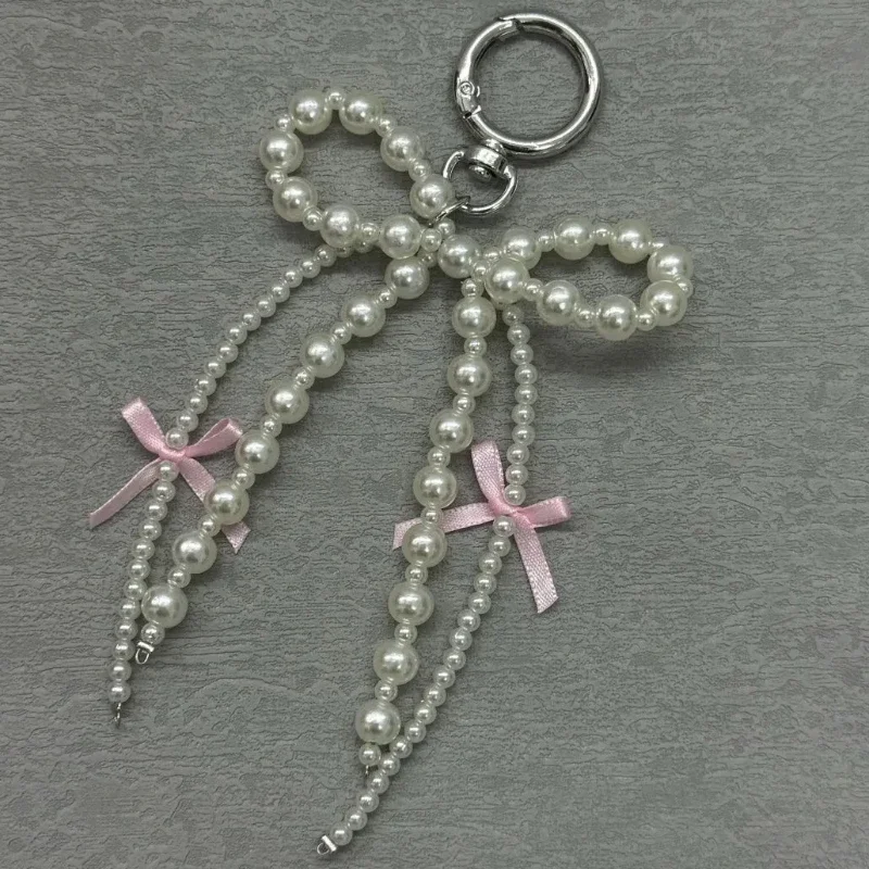 Colgante con dije para teléfono Y2K, bonito llavero Kawaii con lazo rosa, bolso, correa para teléfono, llavero con cordón para teléfono móvil para niña, joyería de cumpleaños DIY