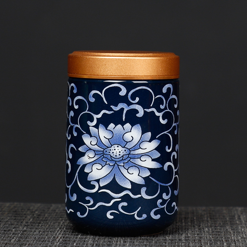 Painted Mini Ceramic Storage Jar Exquisite Portable Travel Tea Pot Alloy Lid Sealed Candy Jar Storage Bottle Decoration: E