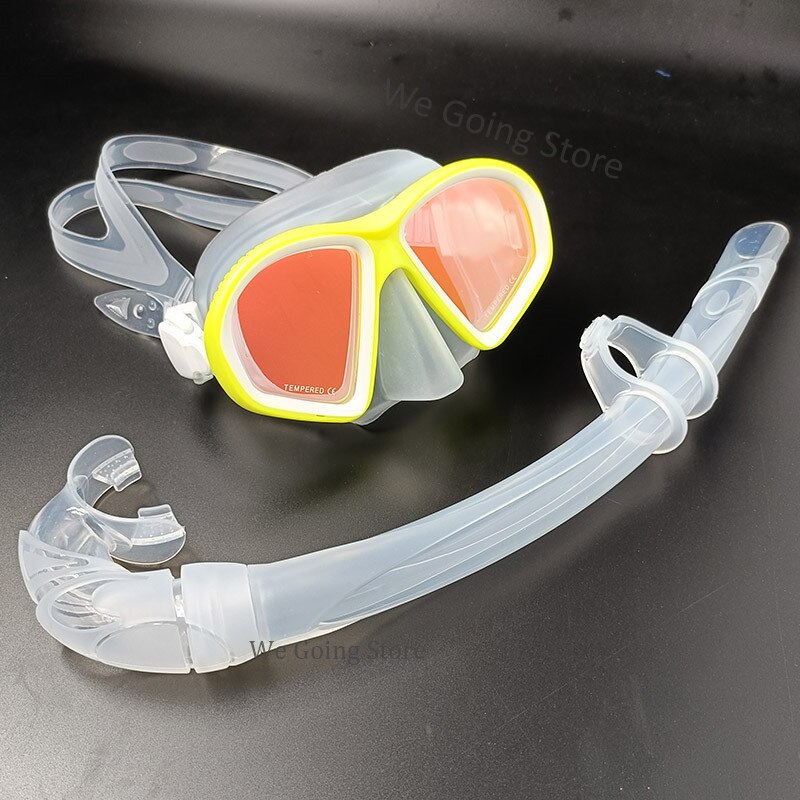 Teenager Swimming Mask Silicone Low Volume Scuba Diving Mask Freediving Scuba Dive Goggles with Coating Mirror Lens: yellow set 1