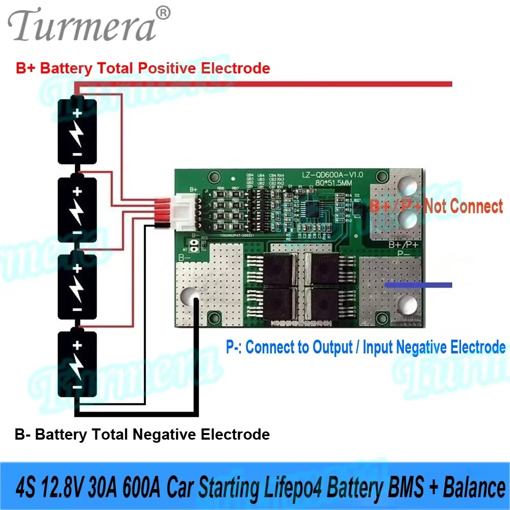 BMS 4s 12.8V Lifepo4 3S 12.6V 4s 16.8V 30A Peak 600A Li-ion batterie BMS Balance pour 3.2V 30Ah à 280Ah démarrage de voiture bricolage utilisation