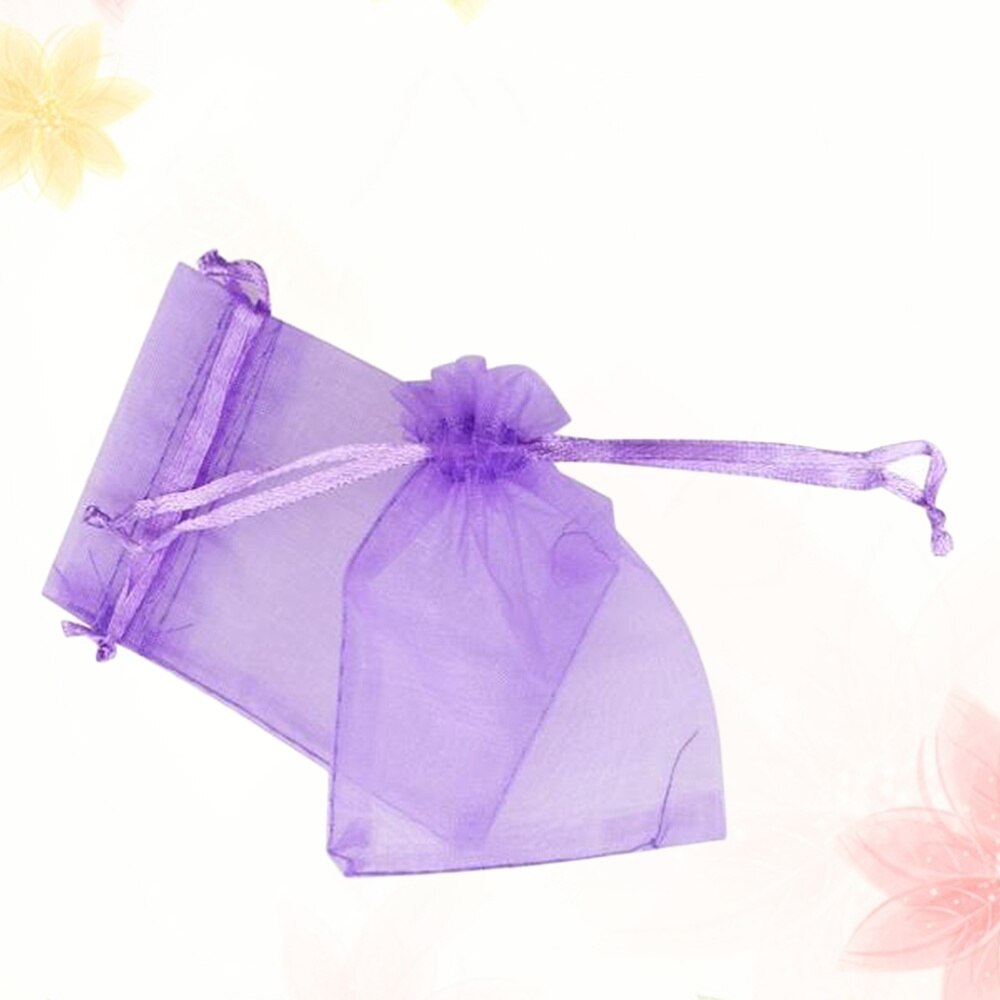 100Pcs Transparante Organza Zakjes Koord Sieraden Gaas Zak Lavendel Pouch Licht Paars