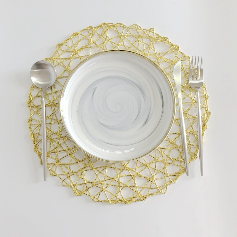 4PCS Round Placemat Table Placemat Kitchen Dinner Handmade knitting irregular Christmas Shinning Gold Silver