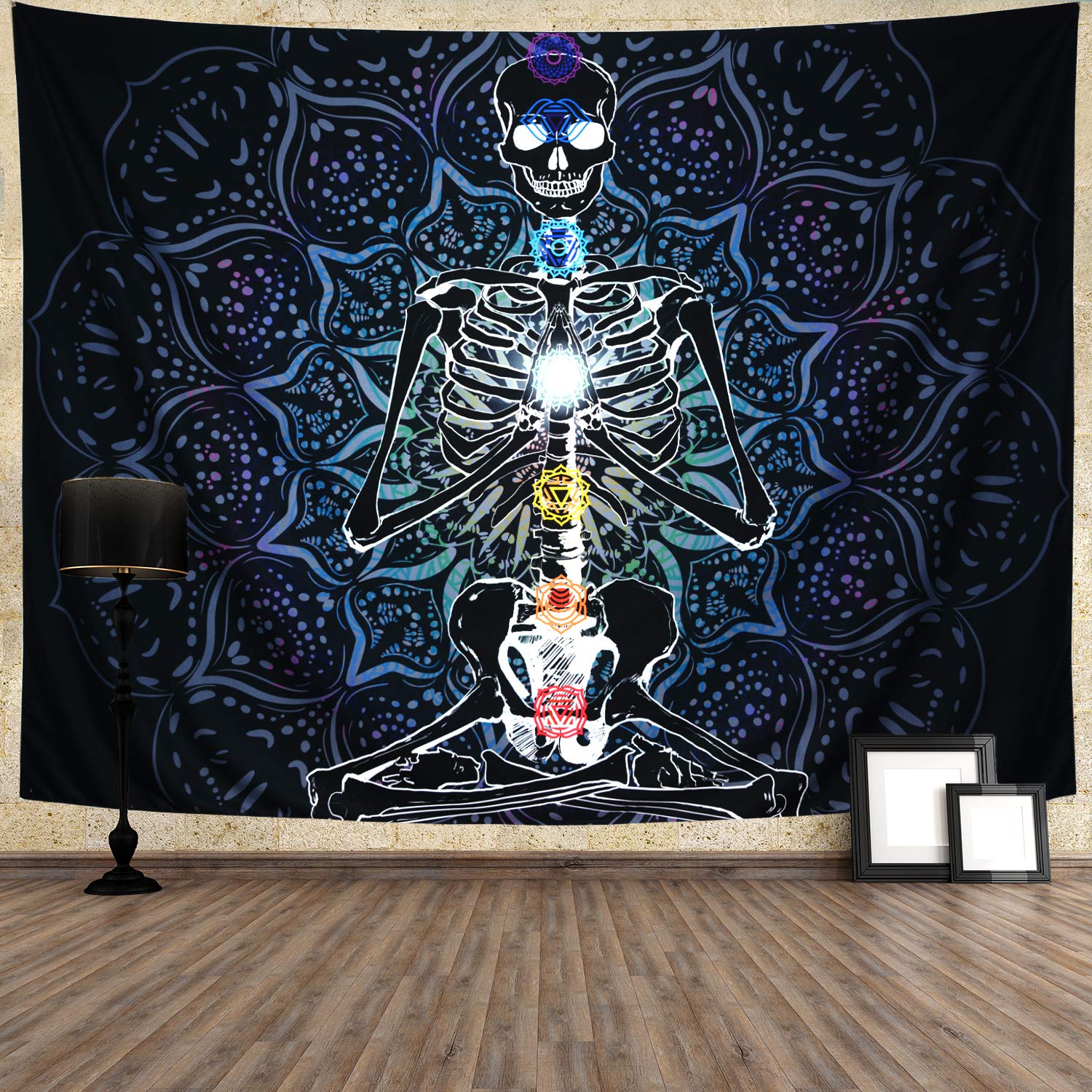 Siedem czakry czarna medytacja szkielet gobelin Mandala czaszka ściana wisząca