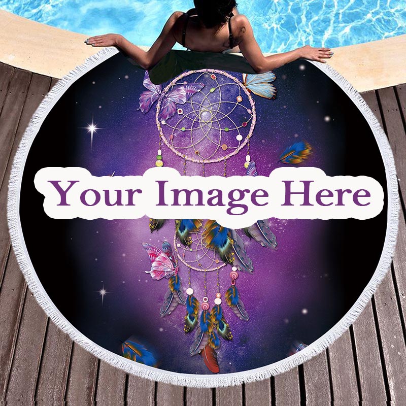 Toalla de baño redonda y grande con estampado de plumas 3D para mujer, toalla de playa de arena, toallas impresas personalizadas de secado rápido para nadar, tomar el sol y Yoga: Custom print