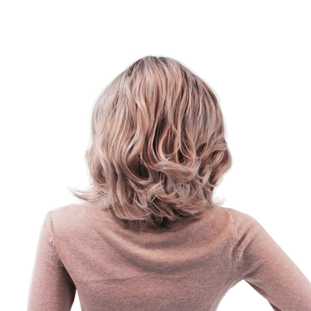 X-tress syntetisk blonde front paryk kort bob bølget paryk til kvinder mørke rødder ombre lyserød farve varmebestandig fiber hår 10 tommer: Lys mauve