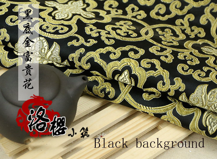 Costume chinois Han Tang | Kimono en soie, Damask, tissu broderie, fleurs riches, Style épais: Gold and Black
