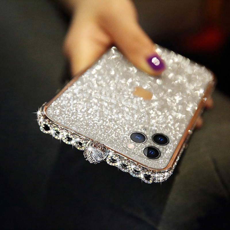 Luxe Bling Diamant Pare-chocs En Métal sur iPhone 11 Pro Max XS XR 6S Plus 7 8 Plus Paillettes Bâton Couverture Fille Femmes Étui Strass