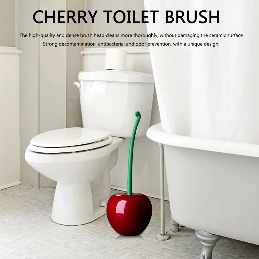 Cherry Shaped Toilet Brush Set Long Handle for Bathroom Corner Cleaning Replaceable Nylon Soft Bristle Accessories
