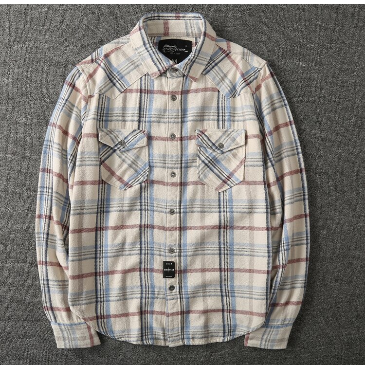 Wiosna moda męska w stylu klasyczny z długim rękawem koszula flanelowa w kratę japońska modna wysokiej jakości zapinana na co dzień ładunek topy męskie tkaniny: 8083 szary plaid / L