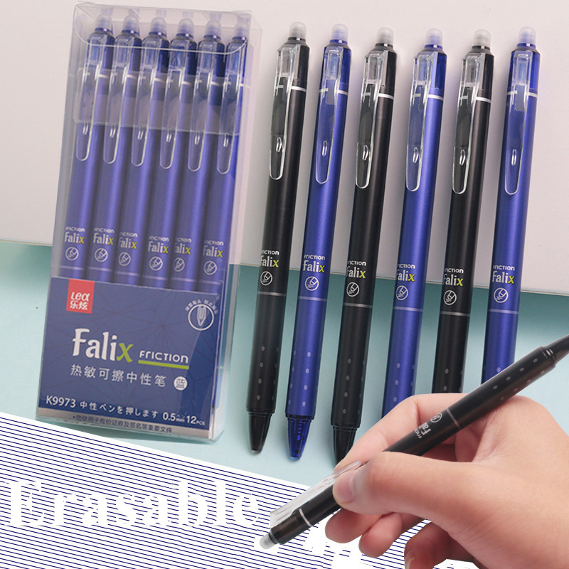 Juego de bolígrafos de Gel borrables retráctiles de 0,5mm con recargas, tinta de Gel negra y azul, borrador incorporado, suministros de oficina, Kit de papelería para exámenes
