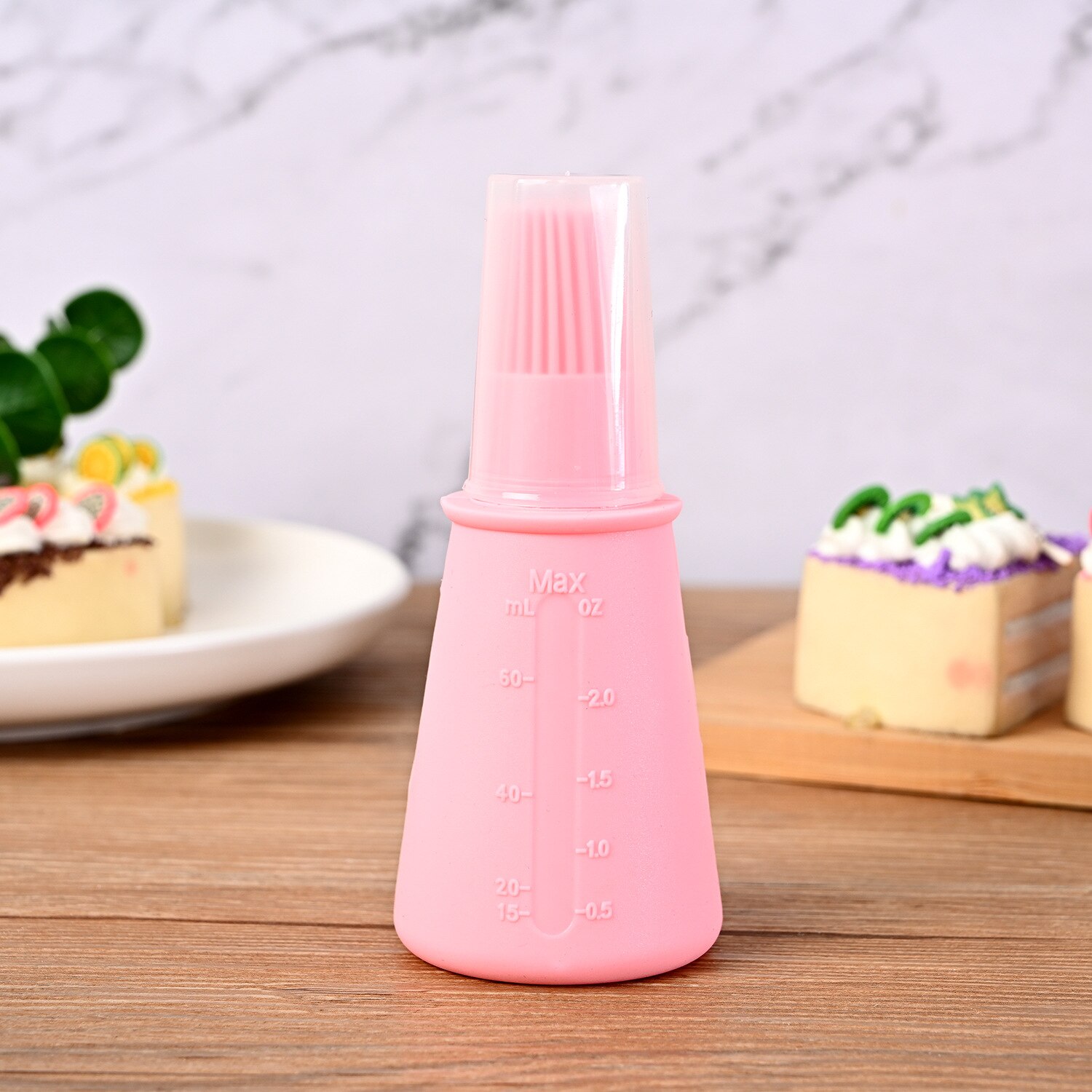 1 Stuks Draagbare Siliconen Olie Fles Met Borstel Grill Olie Borstels Vloeibare Olie Gebak Keuken Bakken Bbq Gereedschap Keuken Gereedschap voor Bbq: Pink