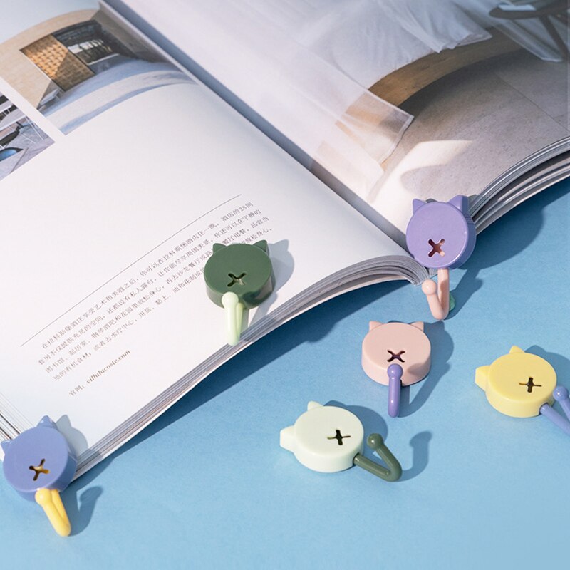 10 packs free punch small hooks strong key wall sticky hooks cute cartoon hooks