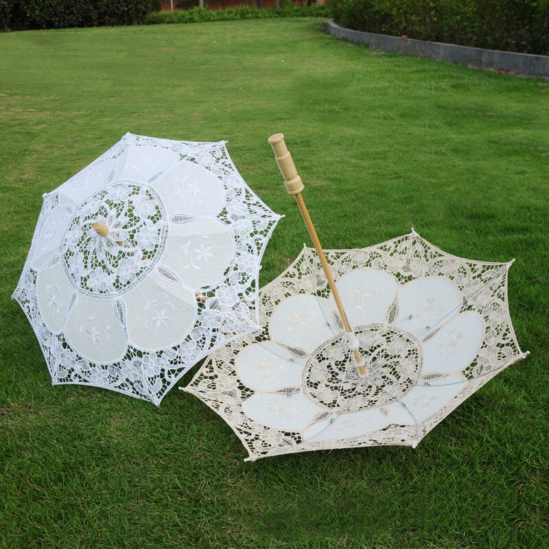 Litet 29cm diameter spetsparaply bomullsbroderi vitt/elfenben spetsparasoll paraply bröllopsparaply 809