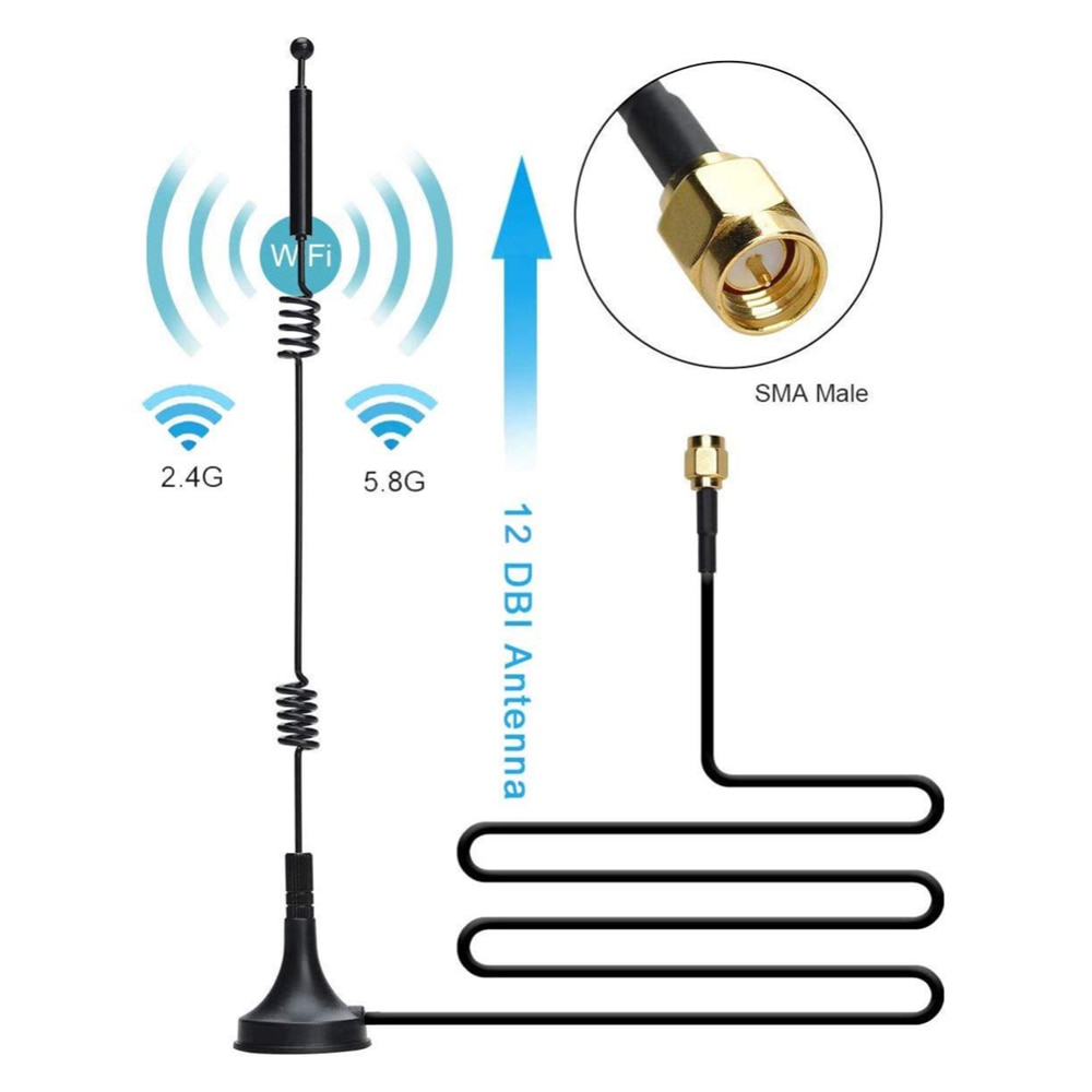 12dbi Wifi Antenne 2.4G/5.8G Dual Band Pole Antenne Sma Male Met Magnetische Voet Voor Router Camera signaal Booster