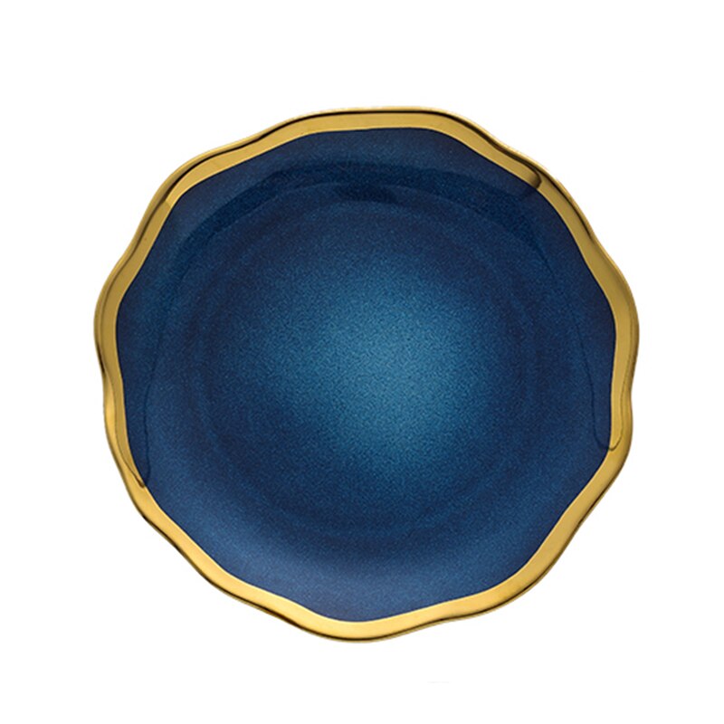 Nordic Blue Glaze Ceramic Dinner Plates and Bowls Irregular Phnom Penh Steak Plate Dessert Snack Dishes Home Tableware