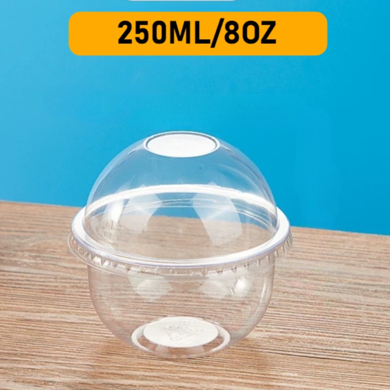50ST Engångs Plastmuggar med Lock - 250ml 360ml 500ml - Transparent Behållare för Drycker, Desserter, Glass: Vit