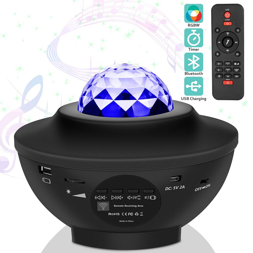Usb led-ster nachtlampje muziek sterrenwatergolf led-projectorlicht bluetooth-projector geluidgeactiveerd projectorlicht decoratie: 323 zwarte