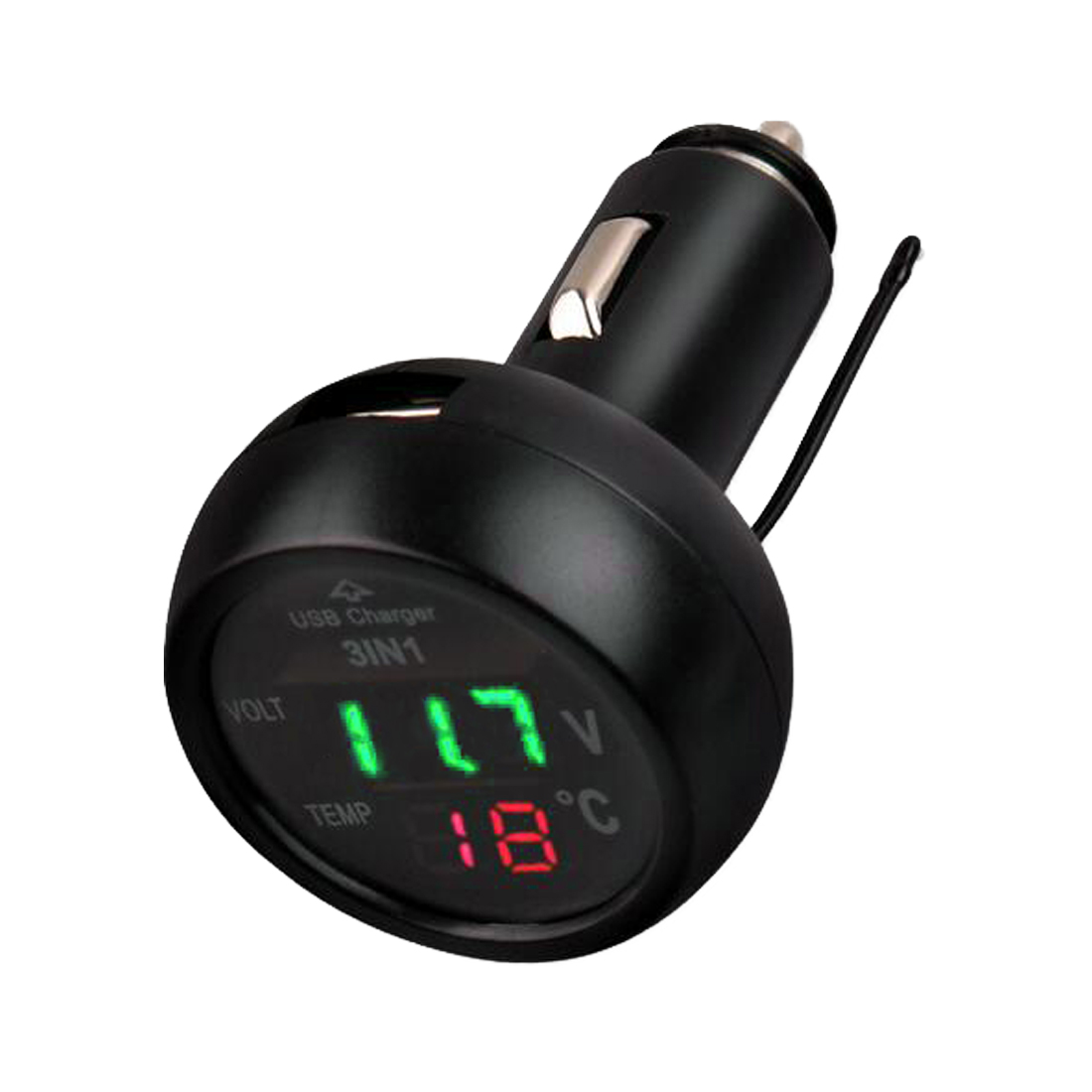 Digital LED Car Cigarette Lighter Voltmeter Thermometer Car Truck USB Charger 12V/24V Temperature Meter Voltmeter 3 in 1/ 2 in 1: 3 in 1 Red Green LED