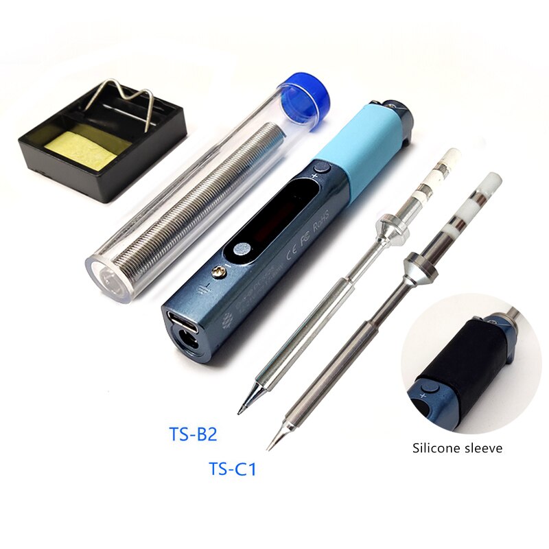 Pine64 Pinecil Smart Mini Portable Soldering Iron Dual Power USB-C DC5525 DC Jack Welding Tool with B2 BC2 KU C1 Tip: Blue B2 C1 Stand3