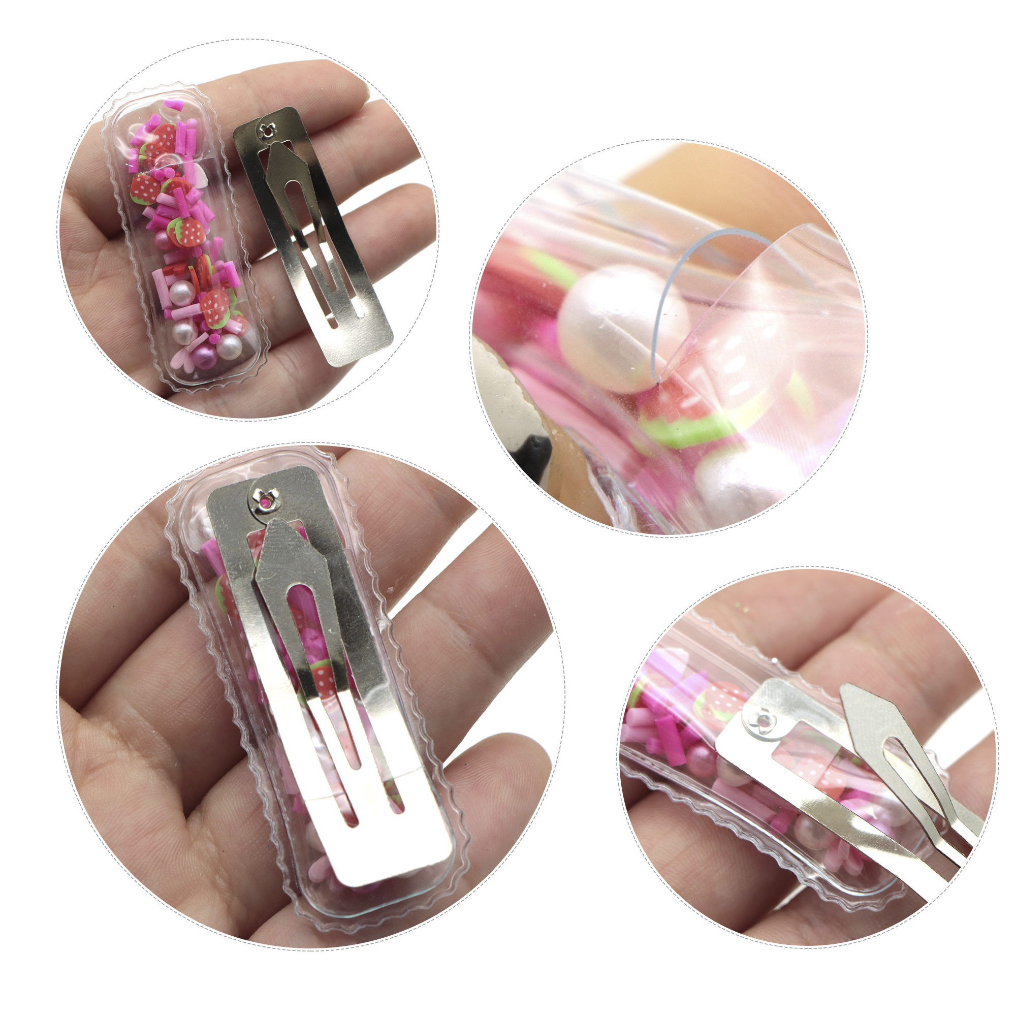 10pcs Transparent Vinyl Sequin Shaker Hair Clips Fruits Series Quicksand Shaker Girls Hairwear Accessories DIY Crafts Decoration