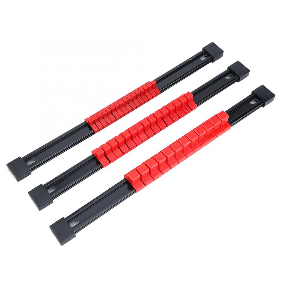3Pcs 1/2in 3/8in 1/4in Plastic Socket Tray Storage Stand Rack Sliding Rail Tool Holder Mountable Drive Sleeve Organizer Bracket: Red