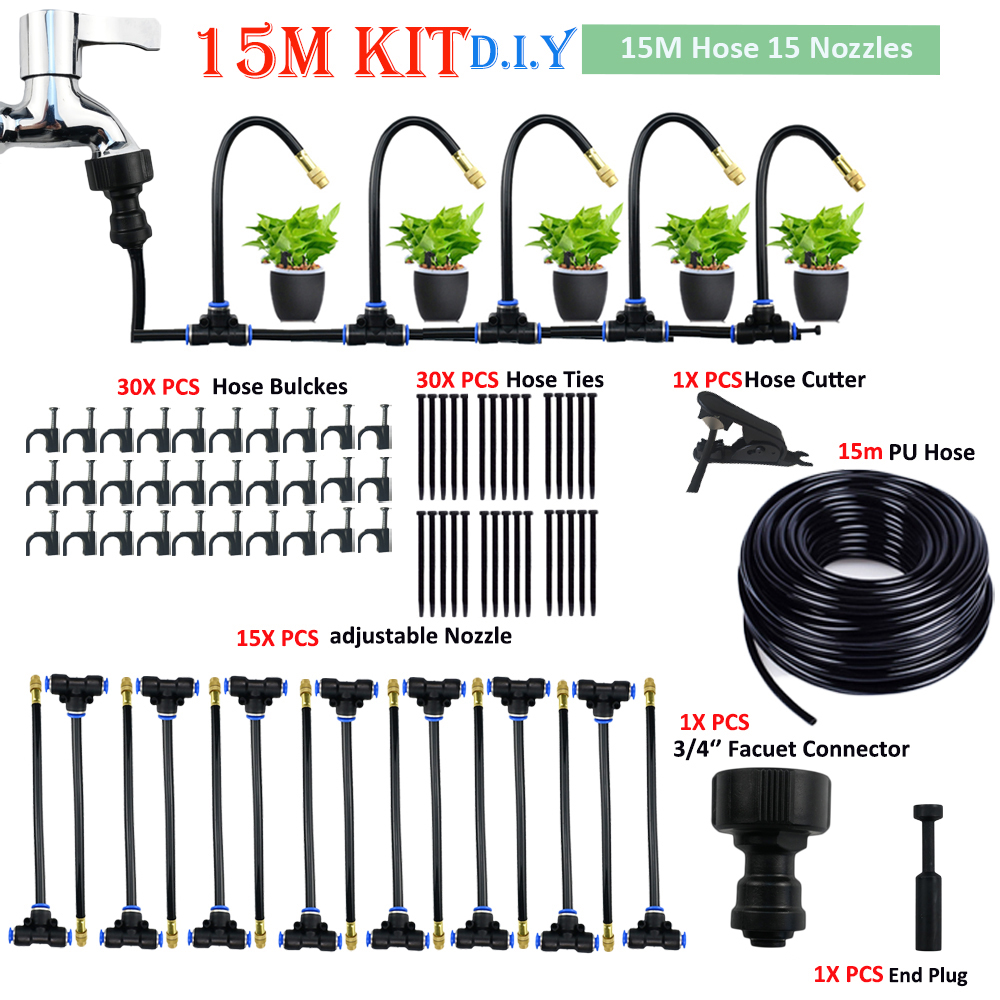 20Cm Patio Garden Water Sprayer Head With 360 ° Free Bending Misting Sprinkler Cooling System 6-20 Meters: green