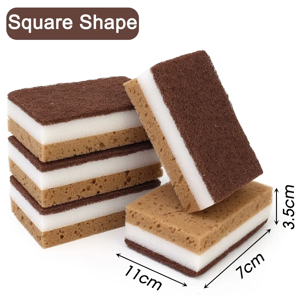 Esponjas de fregado de doble cara para cocina, esponja gruesa de fibra arenosa para algas marinas, toallitas de limpieza para lavar platos, almohadillas mágicas para fregar, 30/5 piezas: XL / Castaño