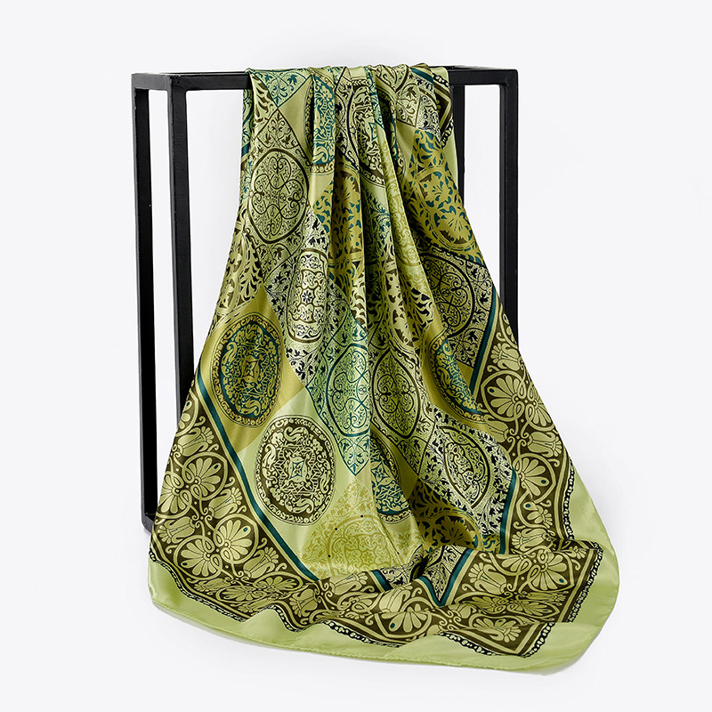 Silke satin sjal kvinnor hår halsduk rosa hhaki tryck hijab scarfs fyrkantiga sjalar och omslag halsdukar för dam 90*90cm: Armégrön