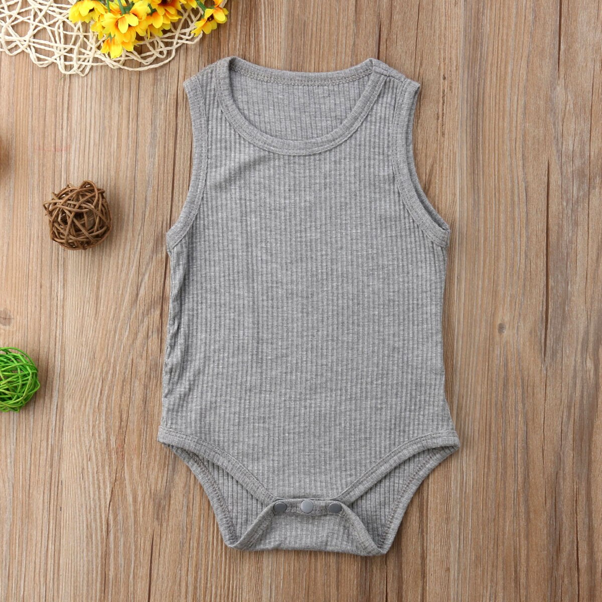 Baby Jongen Meisje romper katoen mouwloze gestreepte Zomer Romper Katoenen Kleding Outfits 0-24 m: Grijs / 6m