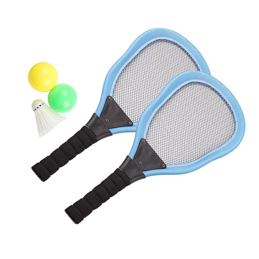 5 pièces sport jouet enfants tissu Art Tennis raquette Badminton plage raquette enfants fournitures de plein air (rouge 2 pièces raquette + 1pc Badminton: Blue